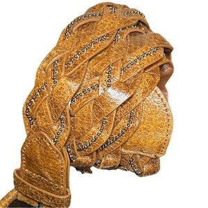 Vintage L.A. Express Tan Braided PU Faux‎ Leather Waist Belt Women’s Small READ